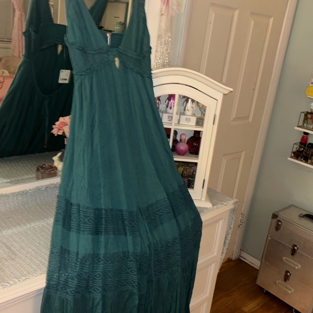 Free People Teal Maxi Dress with Tassel Accents - Picture 1 of 8